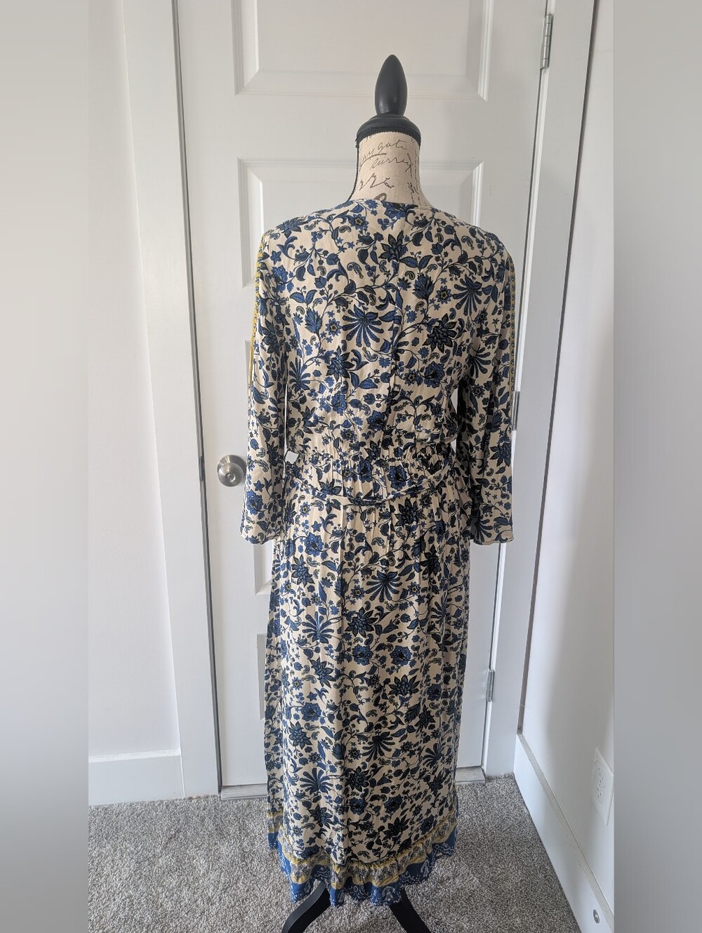 Cato Navy, Cream & Gold Floral Wrap Maxi Dress Size M - Picture 3 of 8